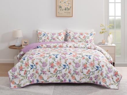 Set de cubrecama acolchado floral de 220 x 220 cm, 3 piezas