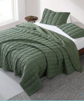 Set de cubrecama acolchado verde con relieve de cuadrados de 140 x 200 cm, 2 piezas
