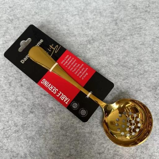Espumadera para sopa de acero inoxidable con acabado dorado