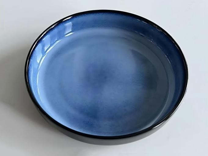 Plato hondo de porcelana con interior azul de 20 x 20 x 4 cm