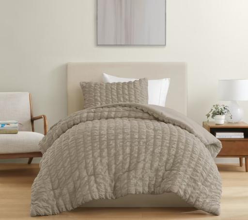 Set de plumón beige oscuro con textura de 140 x 200 cm, 2 piezas