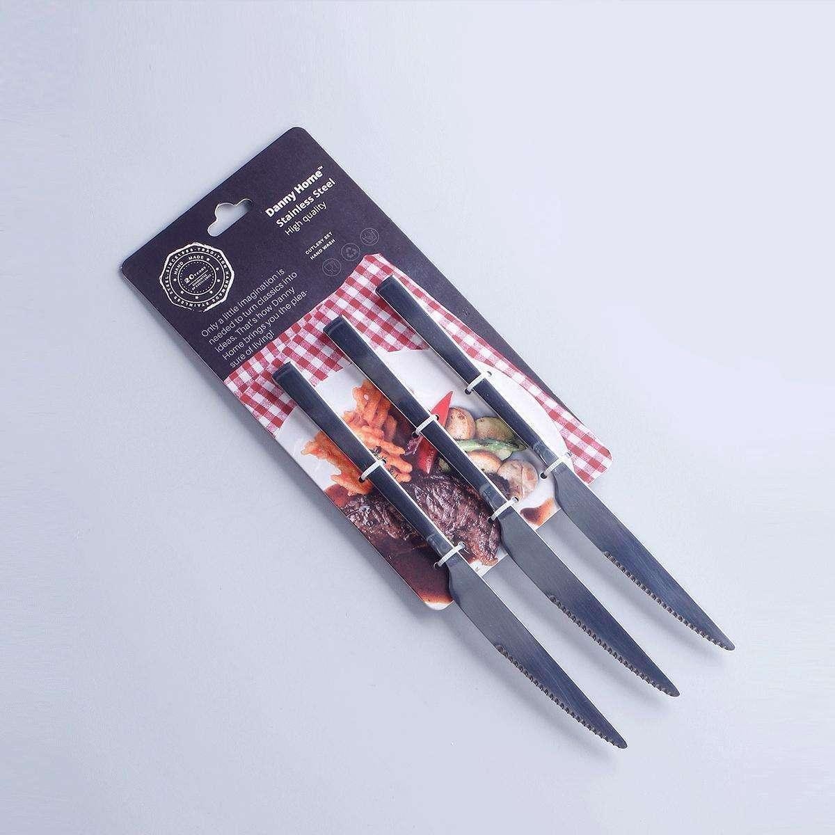 Set de 3 cuchillos de mesa de acero inoxidable 430 de 23 cm