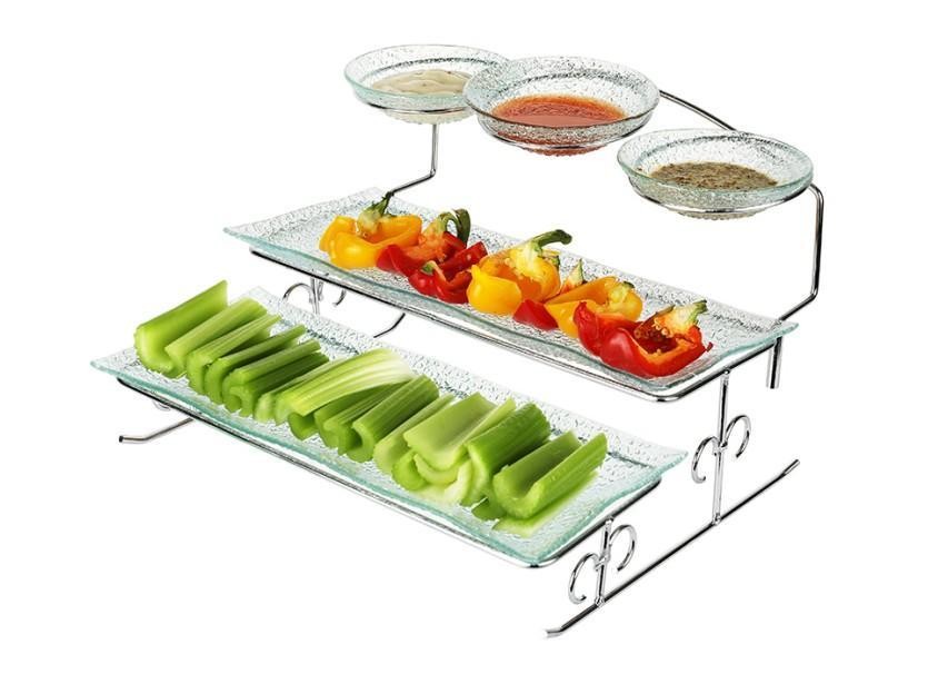 Set de servicio de vidrio con soporte plateado