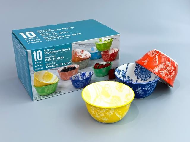 Set de 10 bowls de porcelana de 12 x 6 cm, colores surtidos