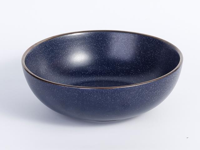 Ensaladera de porcelana con diseño azul moteado de 20 x 7 cm