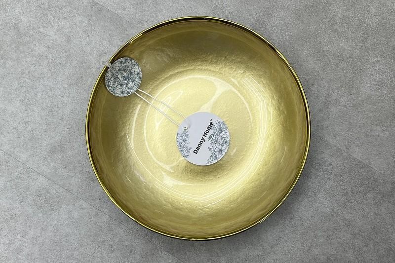 Plato hondo de vidrio con acabado dorado de 21,5 x 4 cm