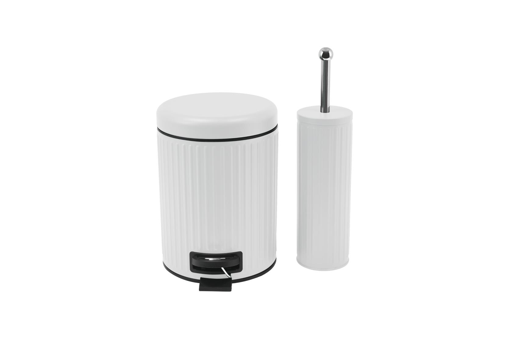 Basurero blanco acanalado con pedal y tapa