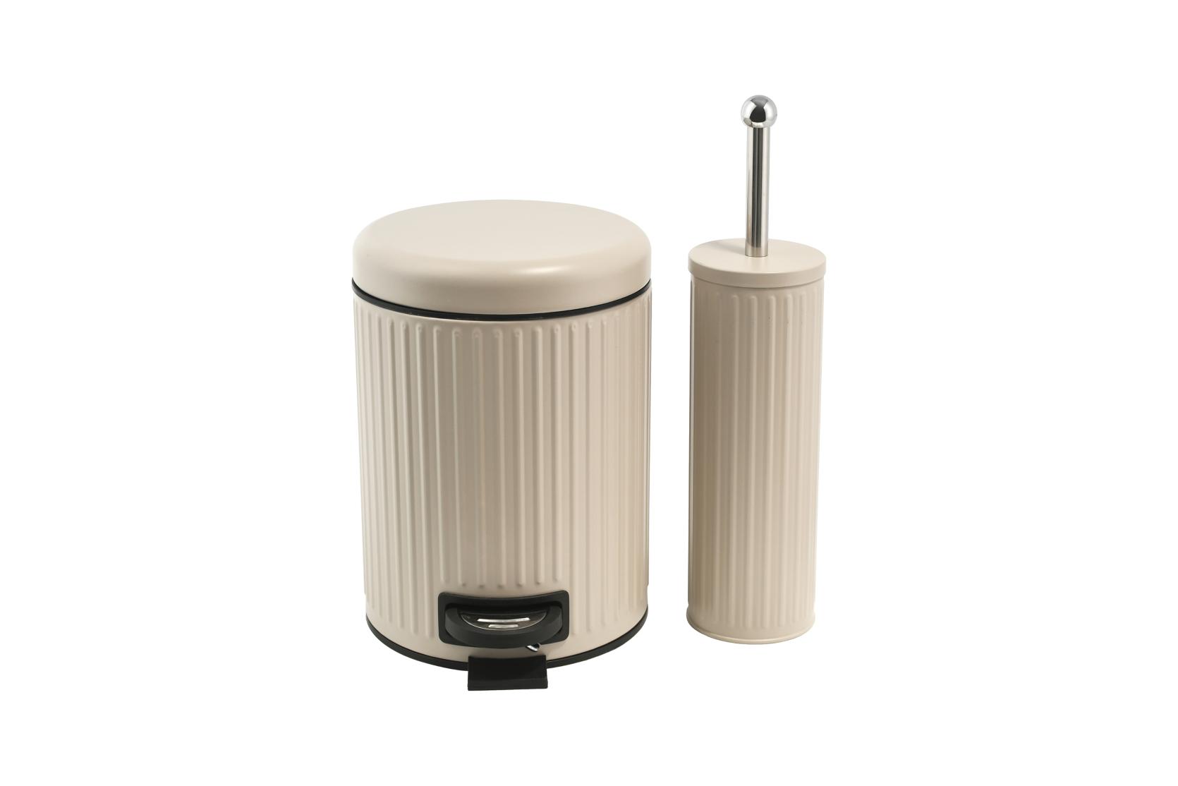 Basurero beige acanalado con pedal y tapa